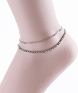 Double Layer Rhinestone Chain Anklet AN320034 SILVER